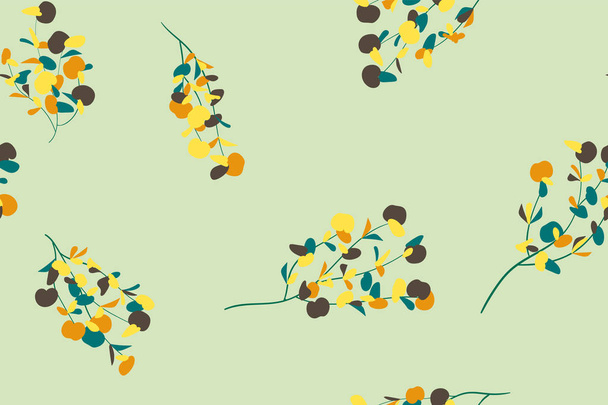 Bright Floral Seamless Pattern. Vector Eucalyptus Leaves and Beautiful Blossom Elements. Colorful Botanical Summer Background. Floral Seamless Pattern for Wedding Design, Print, Textile, Fabric, Paper - Vector, Imagen