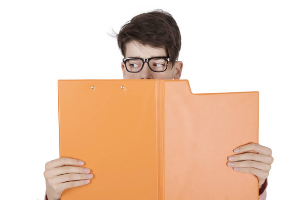 young student with blank isolated folder - Photo, Image