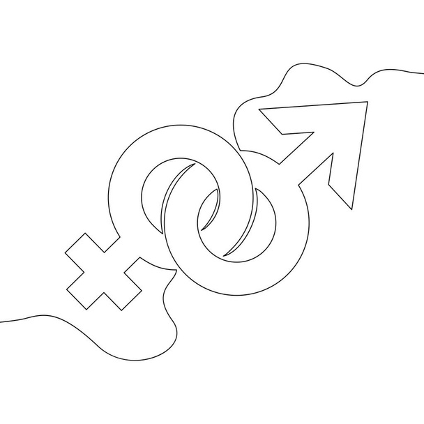 Непрерывная линия, нарисованная гендерными символами. Рисунок знаков мужчины и женщины в стиле каракулей векторная иллюстрация
 - Вектор,изображение