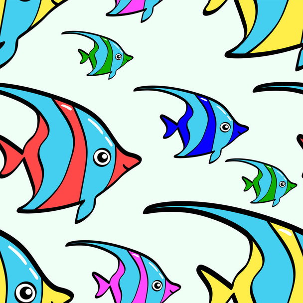 Бесшовный фон, океанская рыба. Цветные обитатели кораллов, объекта, бабочки с белыми фасадами. Вектор
 - Вектор,изображение