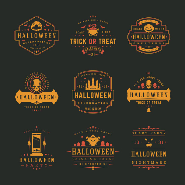 Projekt logo i odznaki obchody Halloween zestaw ilustracji wektorowych. - Wektor, obraz