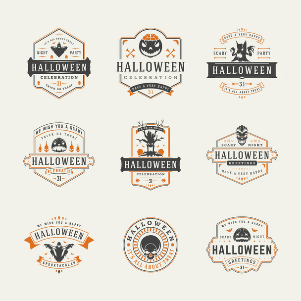 Projekt logo i odznaki obchody Halloween zestaw ilustracji wektorowych. - Wektor, obraz