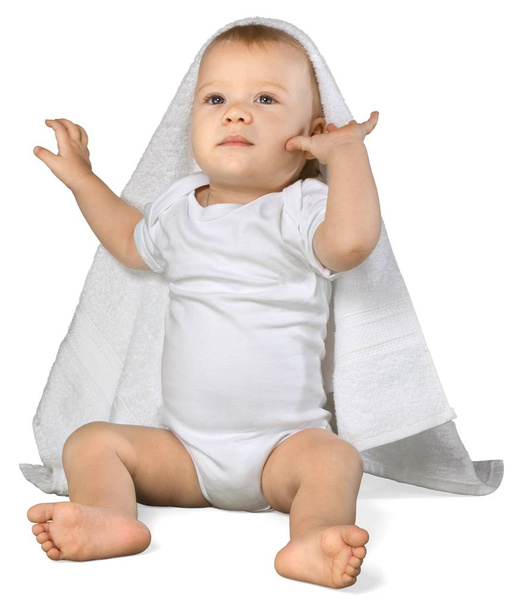 Baby boy with a towel on his head - Fotoğraf, Görsel
