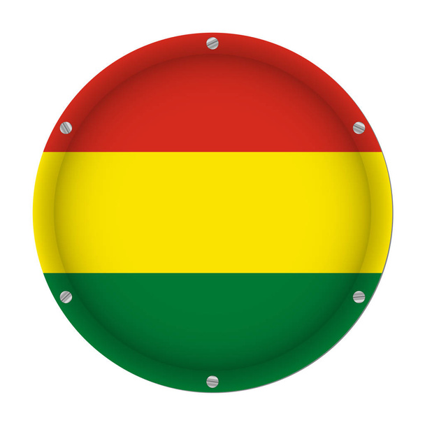 round metallic flag of Bolivia with six screws in front of a white background - Vector, Image