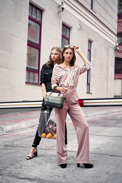 two young attractive fashion models posing - 写真・画像