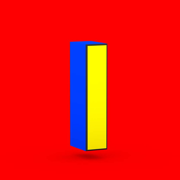 Ben büyük bir süper kahraman mektup. kırmızı zemin üzerine izole stilize retro mavi ve sarı yazı tipinin 3D render. - Fotoğraf, Görsel