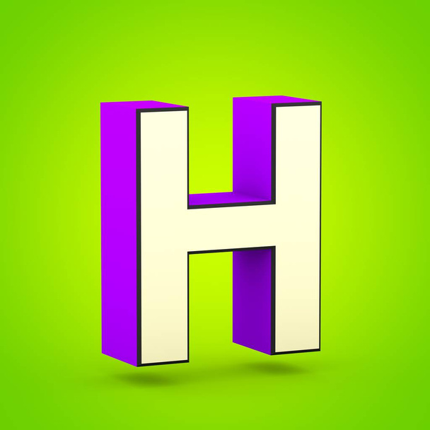 Супергеройская буква H в прописке. 3D визуализация стилизованного ретро-фиолетового и бежевого шрифтов, выделенных на фоне лайма
. - Фото, изображение