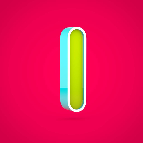 Juicy letter I uppercase. 3D render of colorful lime and blue font isolated on hot pink background. - Photo, Image