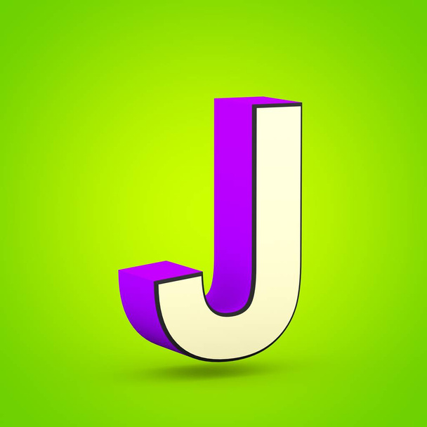 Супергеройська літера J верхній регістр. 3D візуалізація стилізованого ретро-фіолетового і бежевого шрифту ізольовано на фоні лайма
. - Фото, зображення