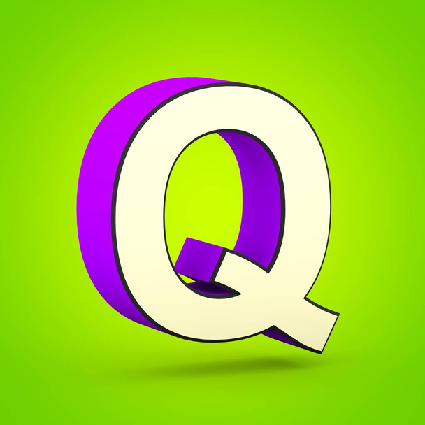 Супергеройская буква Q. 3D визуализация стилизованного ретро-фиолетового и бежевого шрифтов, выделенных на фоне лайма
. - Фото, изображение