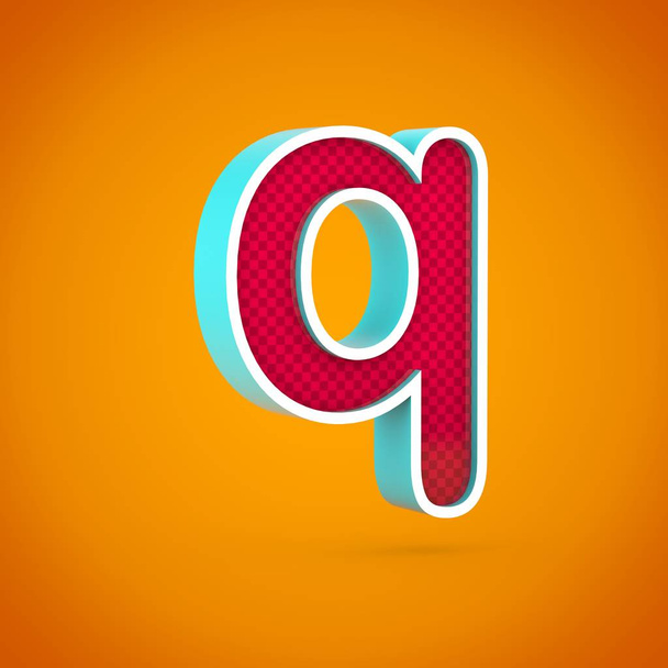 Rode letter Q kleine letters. 3D render rood lettertype met koolstofvezel textuur geïsoleerd op warme oranje achtergrond. - Foto, afbeelding
