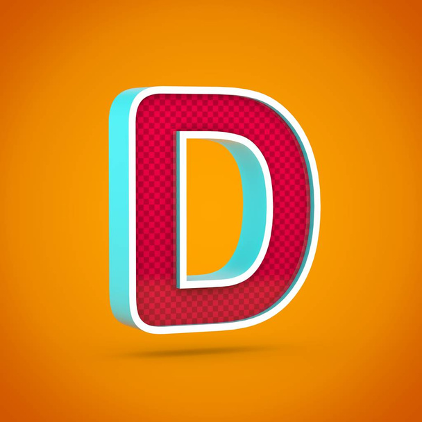 Red letter D uppercase. 3D render red font with carbon fiber texture isolated on hot orange background. - Fotografie, Obrázek