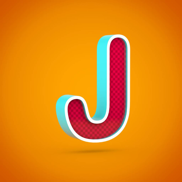 Червона літера J верхній регістр. 3D візуалізація червоного шрифту з текстурою вуглецевого волокна ізольовано на гарячому помаранчевому фоні
. - Фото, зображення