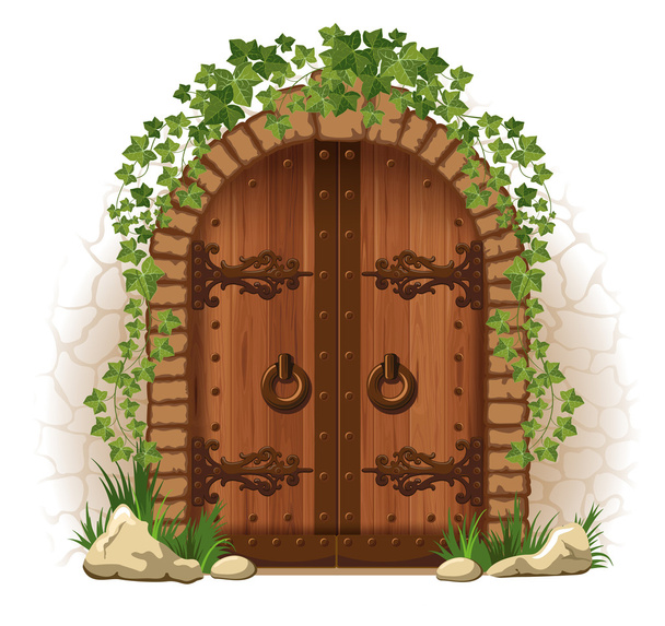 Wooden door with ivy - Vector, Image