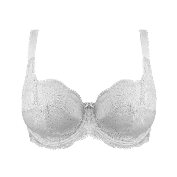 White silk sexy push up brassiere with bow isolated on white background - Photo, Image