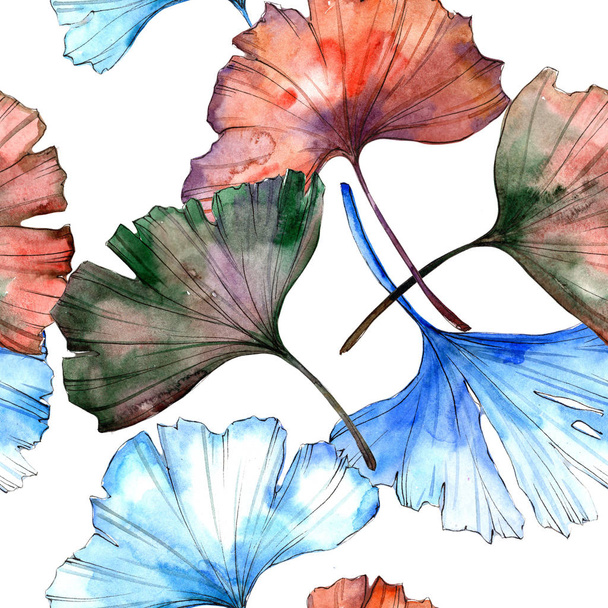Akvarell színes ginkgo levél. Leveles növény botanikus kert virágos lombozat. Varratmentes háttérben minta. Szövet nyomtatási textúrát. A háttér, a textúra, a burkoló minta Aquarelle-levél. - Fotó, kép