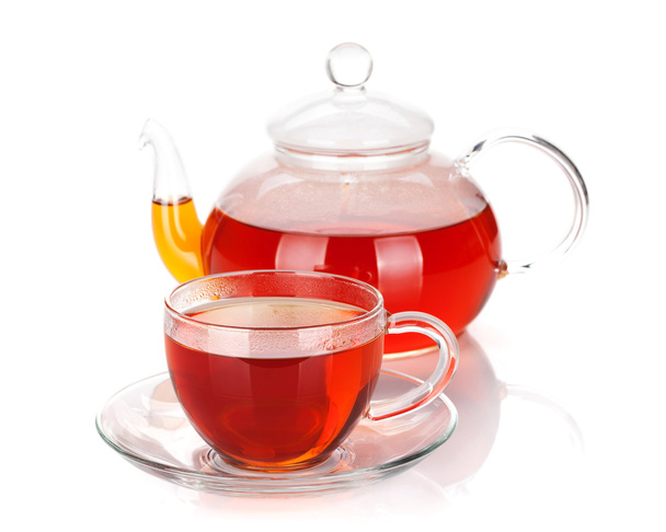 Bule de vidro e xícara de chá preto
 - Foto, Imagem