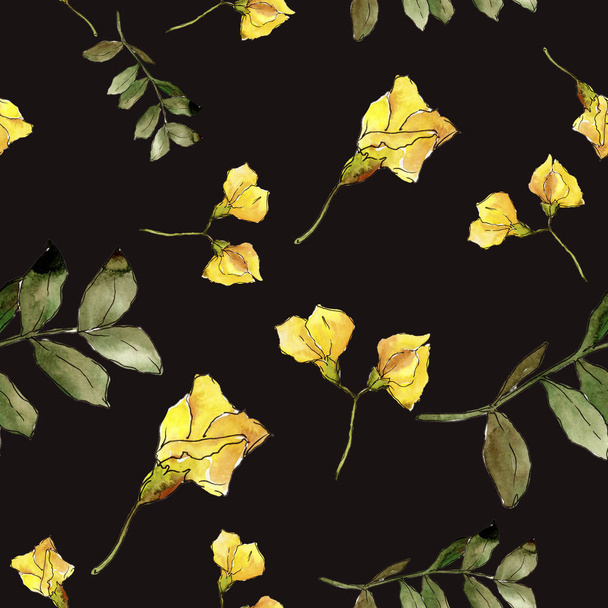 Watercolor yellow acacia leaf. Leaf plant botanical garden floral foliage. Seamless background pattern. Fabric wallpaper print texture. Aquarelle leaf for background, texture, wrapper pattern. - Zdjęcie, obraz
