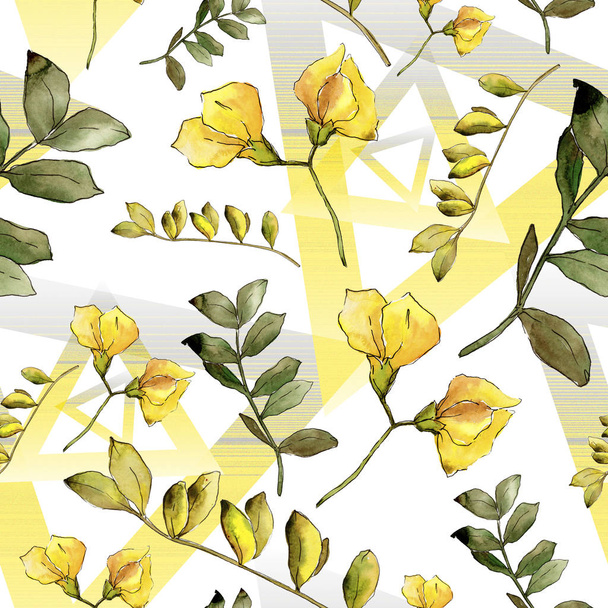Watercolor yellow acacia leaf. Leaf plant botanical garden floral foliage. Seamless background pattern. Fabric wallpaper print texture. Aquarelle leaf for background, texture, wrapper pattern. - Foto, immagini