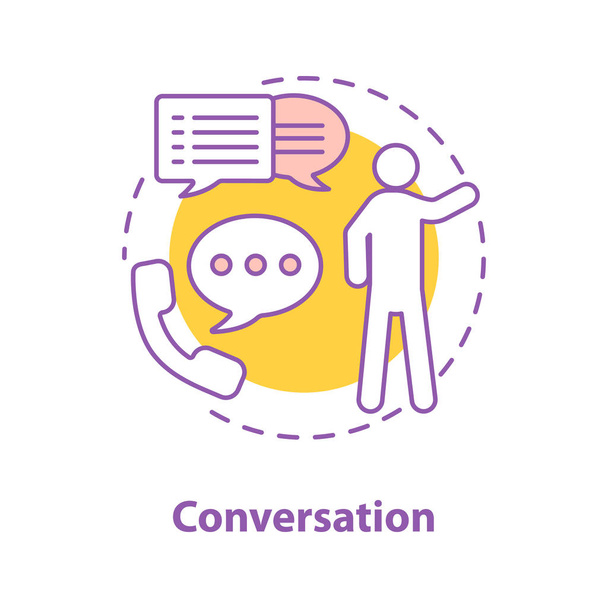 Beszélgetés koncepció ikonra. Telefonhívás ötlet vékony vonal szemlélteti. Párbeszédpanel. Vektor elszigetelt vázlatos rajza - Vektor, kép