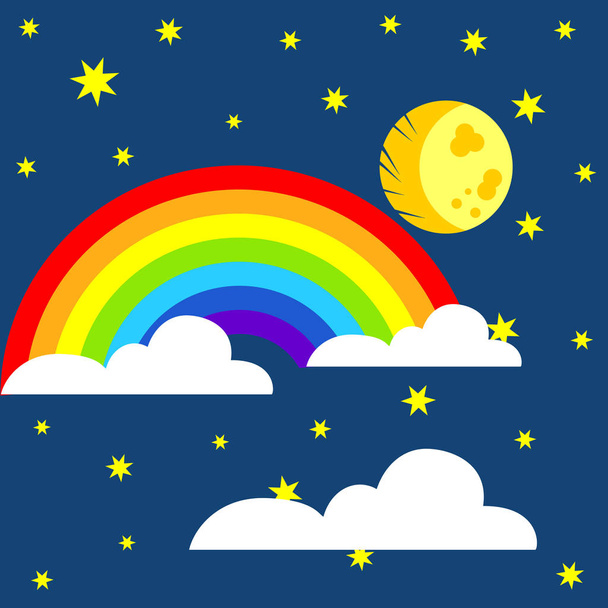 Cloud with moon and rainbow. Vector weather icon or background. - Vetor, Imagem
