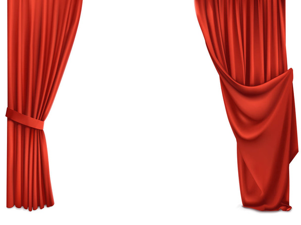Achtergrond met luxe scarlet rood zijde Fluwelen gordijnen en draperieën - Vector, afbeelding