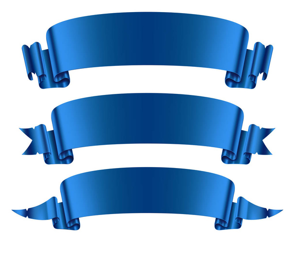 青リボン バナー設定フラット ホワイト バック グラウンドのベクトル図に分離 - ベクター画像