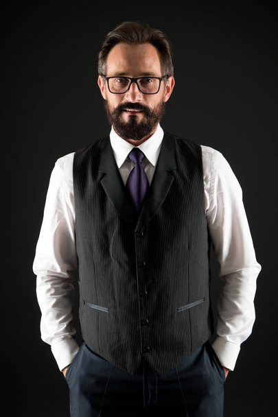 Style concept. Man wear glasses with elegant style. Bearded man dressed with style. A classic never goes out of style - 写真・画像