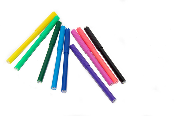 Color markers on a white background. Hobby and art. - Photo, Image