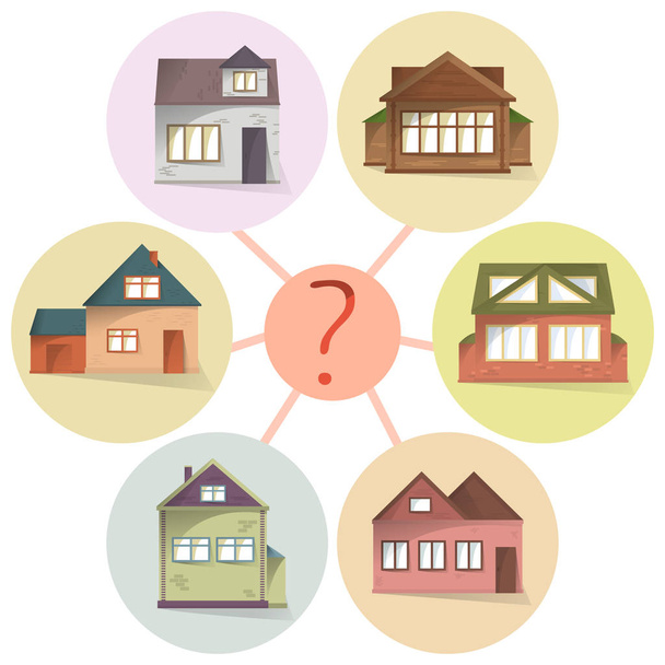 Escolhendo casa, comparando propriedade para comprar ou alugar, diagrama de conceito vetorial
 - Vetor, Imagem