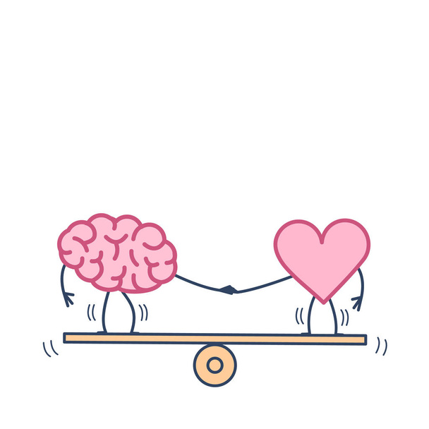 Équilibrage du cerveau et du cœur sur balançoire isolé sur fond blanc, Illustration vectorielle de l'équilibre entre l'esprit et les sentiments, Icône infographique linéaire design plat
  - Vecteur, image