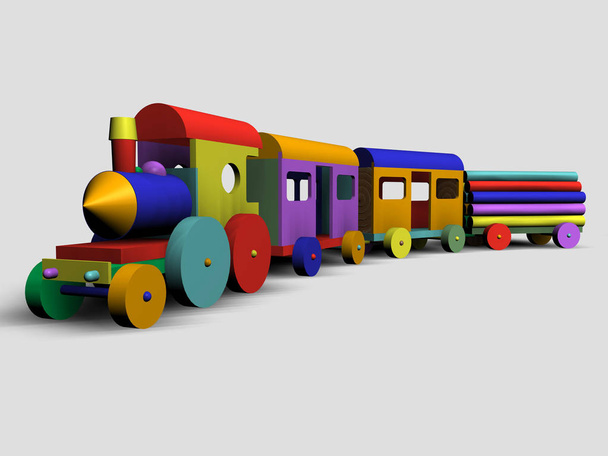 Tren colorido del juguete en un fondo neutral, representación 3D
 - Foto, Imagen