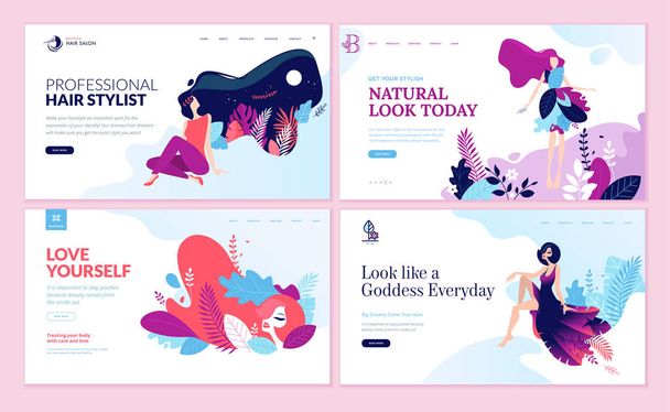 Set of web page design templates for beauty, spa, wellness, natural products, cosmetics, body care, healthy life. Modern vector illustration concepts for website and mobile website development.  - Vector, Image