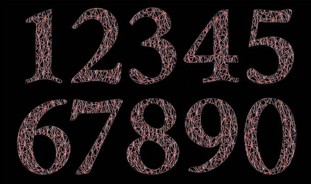 набір з десяти чисел утворюють від нуля до дев'яти, ізольовані на чорному басейні, номерний кадр плоский дизайн
 - Вектор, зображення