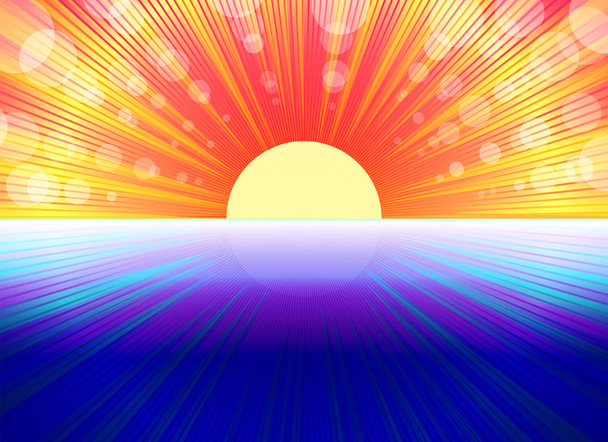 Yellow blue background with silhouette of the rising sun. - Vector, Image