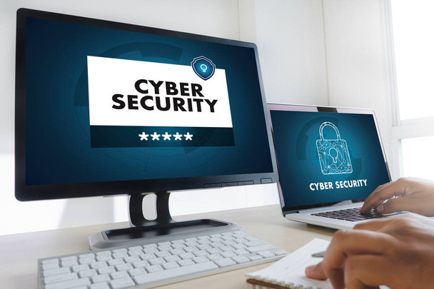 サイバー セキュリティ ビジネス、技術、ファイアウォールのウイルス対策警告保護セキュリティとサイバー - 写真・画像