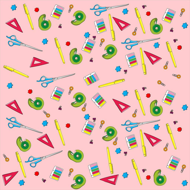 Seamless pattern of stationery painted in the style of Doodle - Vector, afbeelding