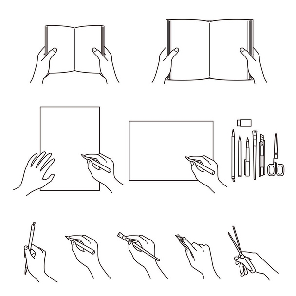 hand gebaren 02, boeken, briefpapier, schrijfhulpmiddelen, vector bestandenset - Vector, afbeelding