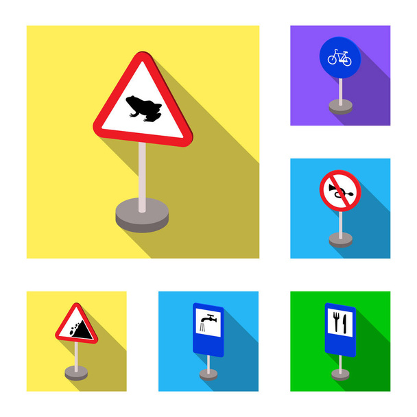 Diferentes tipos de sinais de estrada ícones planos na coleção de conjuntos para design. Sinais de advertência e proibição Símbolos vetoriais ilustração web
. - Vetor, Imagem