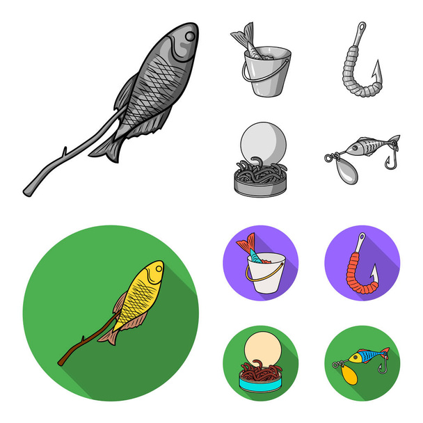 Fishing, fish, shish kebab .Fishing set collection icons in monochrome,flat style vector symbol stock illustration web. - Vettoriali, immagini