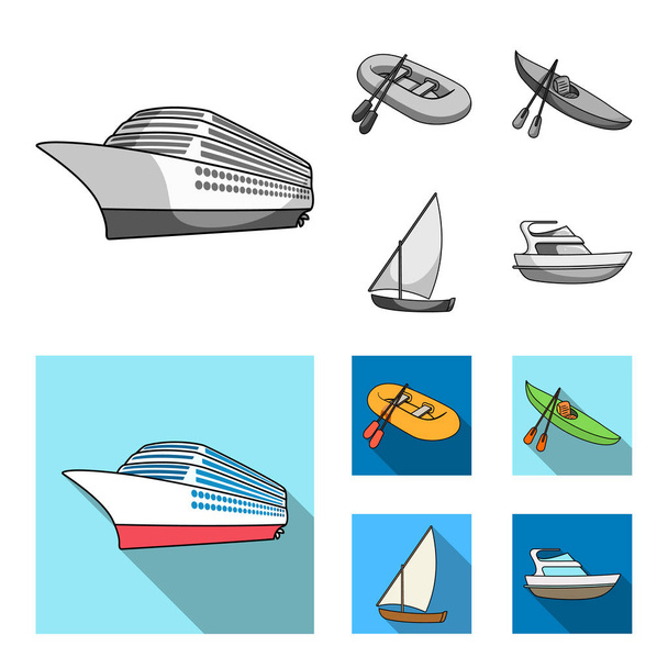 Una barca da pesca in gomma, un kayak con remi, una goletta da pesca, una barca a motore.Le navi e il trasporto dell'acqua impostano icone di raccolta in monocromo, stile piatto vettore simbolo stock illustrazione web
. - Vettoriali, immagini