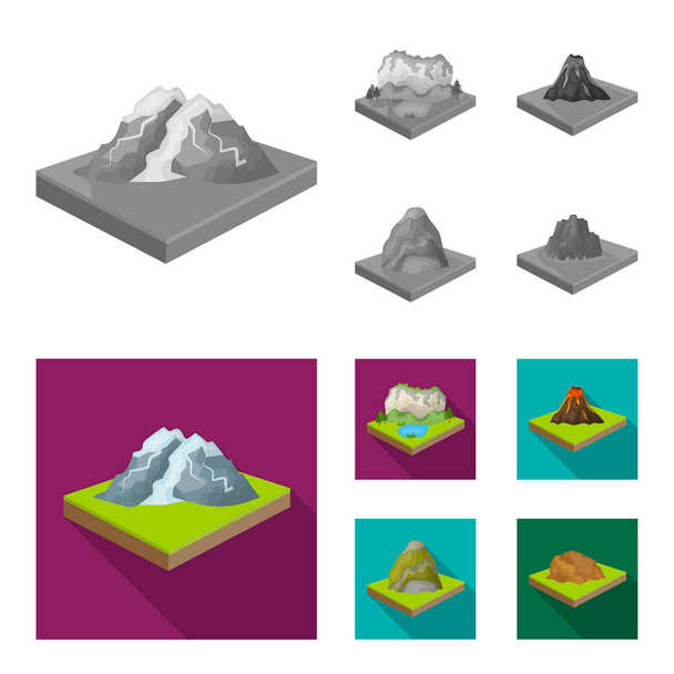 Mountains, rocks and landscape. Relief and mountains set collection icons in monochrome,flat style isometric vector symbol stock illustration web. - Vettoriali, immagini