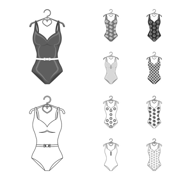 Different kinds of swimsuits. Swimsuits set collection icons in outline,monochrome style vector symbol stock illustration web. - Vetor, Imagem