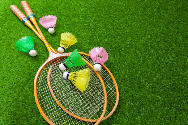Badminton on grass, close up view - Photo, Image