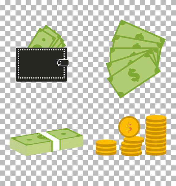 set moneydollars and coins on transparent background. set moneydollars and coins sign. moneydollars and coins icon for your web site design, logo, app, UI.  - Vector, Image