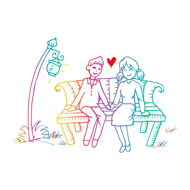 Couple sur un banc. Illustration de dessin
. - Photo, image
