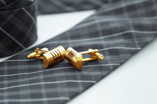 tie and cufflinks on the table . - Fotoğraf, Görsel