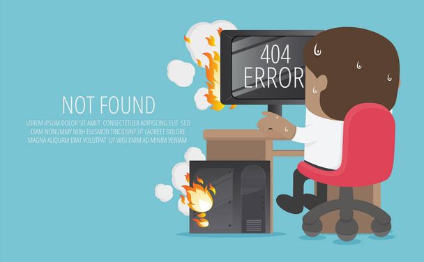 Bilgisayar ve hata 404 bulunamadı sayfası hakkında kaybı çalışma kavramı Afrika iş adamı - Vektör, Görsel