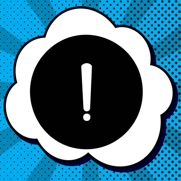 Exclamation mark sign. Vector. Black icon in bubble on blue pop- - Vector, Image