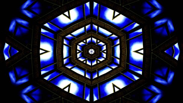 Abstract Colorful Hypnotic  Symmetric Pattern Ornamental Decorative Kaleidoscope Movement Geometric Circle and Star Shapes - Fotoğraf, Görsel